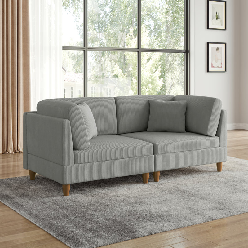 Canapé modulaire rembourré en velours côtelé 2 pièces Seemab, Gris clair