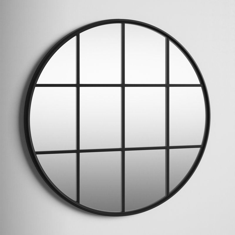 Karle Metal Flat Wall Mirror, Black, 36.25" x 36.25"