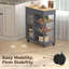Rolling bamboo top kitchen island trolley, grey mobile storage cart with glass door, 2 drawers, 2 metal wire baskets and lockable wheels