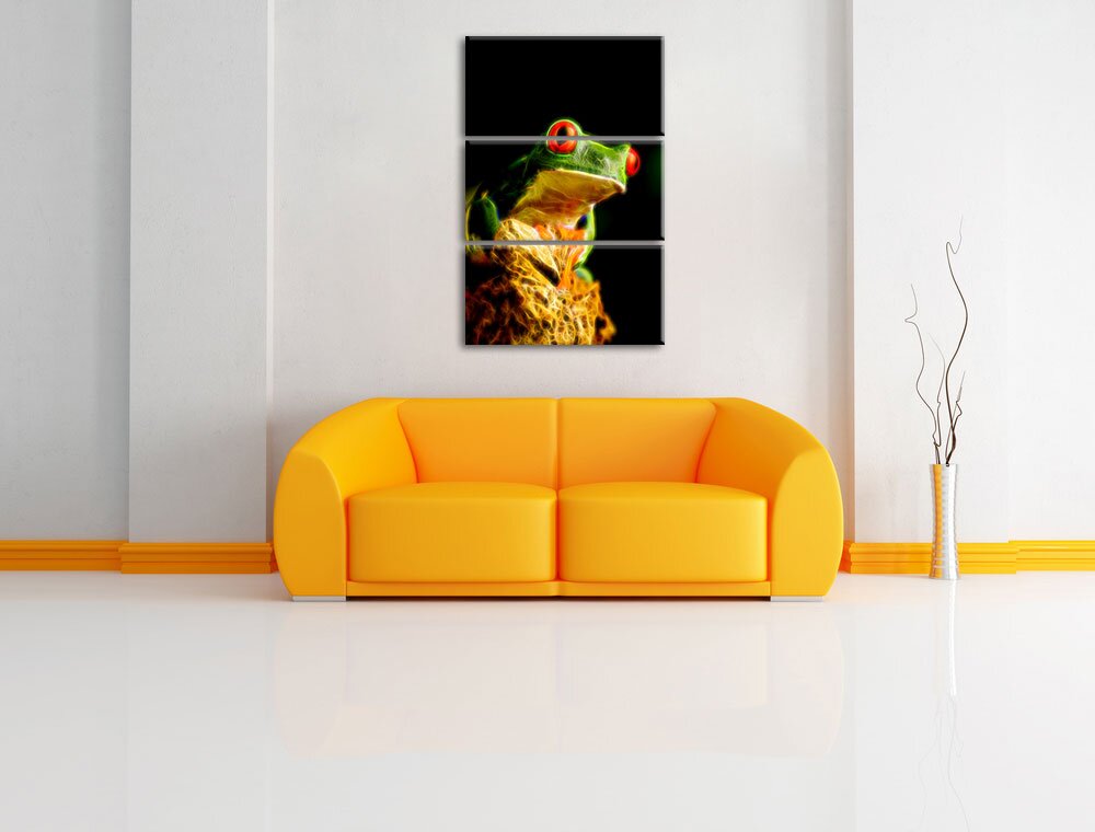 3-tlg. Leinwandbilder-Set „Frosch Orange Augen“, Grafikdruck