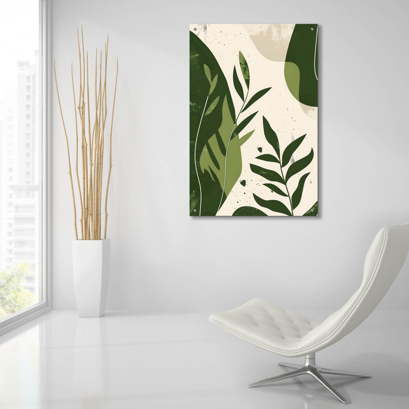 «Green Abstract Leaves No 2» par Andreas Magnusson, art mural en verre acrylique, H 36 po x l 24 po x P 0,2 po