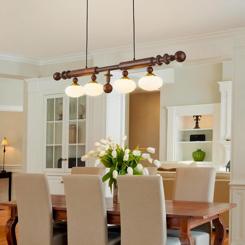 Wood And Globe Linear Chandelier