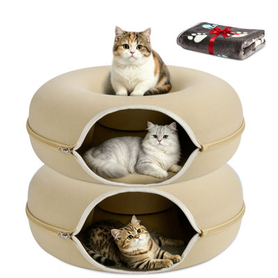 Large Cat Cave Tunnel Bed,2 count,Beige-24inch