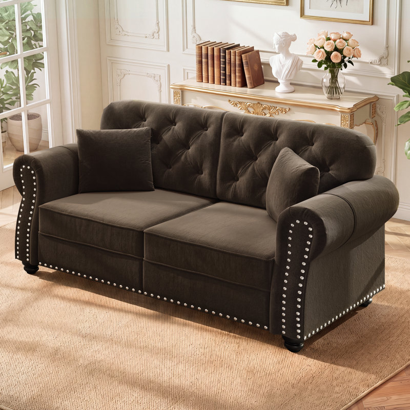 Causeuse Chesterfield 63 po Mid-Century, Brown