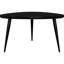 Table basse triangulaire noire, en bois massif, fabriquée à la main, pieds fuselés et évasés en fer, support inclus, profondeur 79 cm, hauteur 43 cm