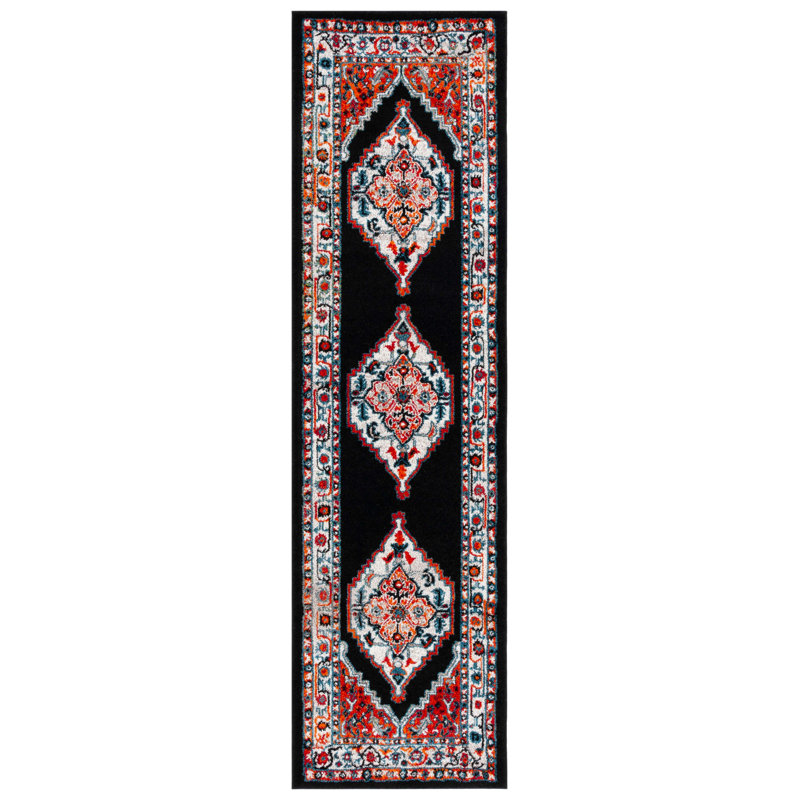 Tapis rouge / noir Vintage Performance, Tapis de couloir 2 pi 3 po x 8 pi