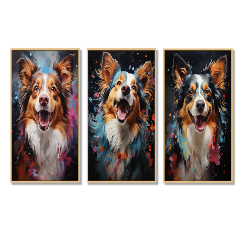Papillon Prance - ensemble de 4 décorations murales pour chien, Cadre flottant brun, H 32 po x l 48 po