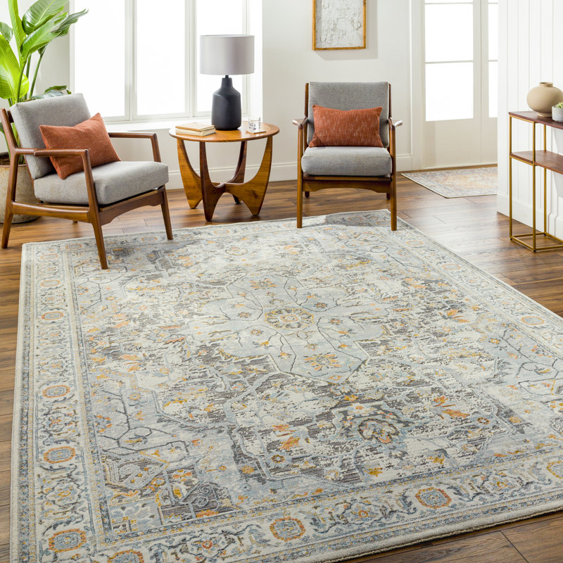 Oriental Machine Woven Polyester Area Rug in Light Gray, Rectangle 7'10" x 10'3"