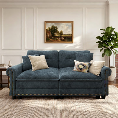 88" Modular Sectional Loveseat Couches With Nailhead Trim, 2-seater Deep Seat Sofa With Throw Pillow