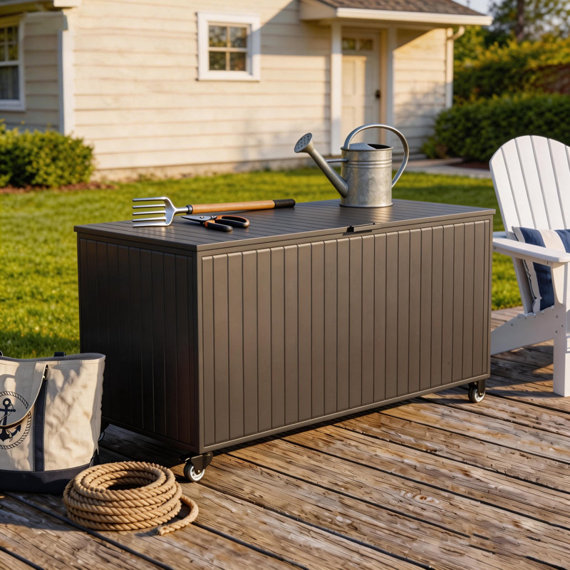 Grande boîte de rangement pour l'extérieur avec roulettes en métal 250 gallons, 250 gallons, Noir