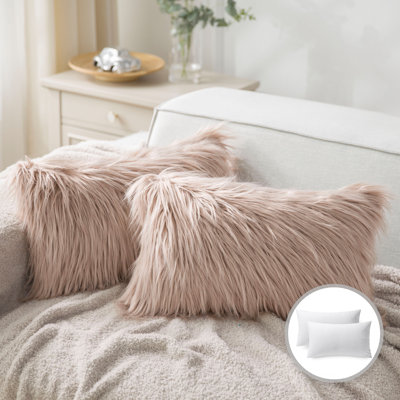 Chrismas Long Faux Fur Collection Square Throw Pillow