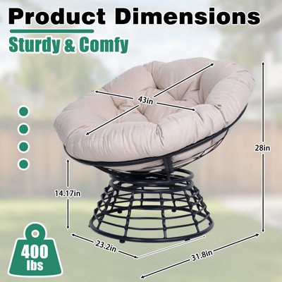 Fauteuil Papasan surdimensionné pivotant à 360 °, chaise longue ronde en osier de 43 po avec coussin épais, fauteuil Papasan confortable pour le salon, la chambre à coucher, le coin lecture, l'intérieur et l'extérieur