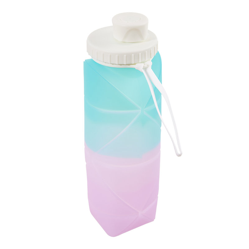 Patchwork 600ml Silicone Sports Water Bottle, Blue Purple