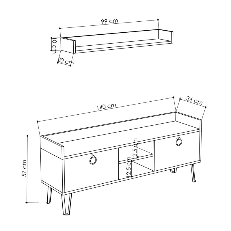 Silkgrass Unfinished TV Stand for TVs up to 60", White/Oak