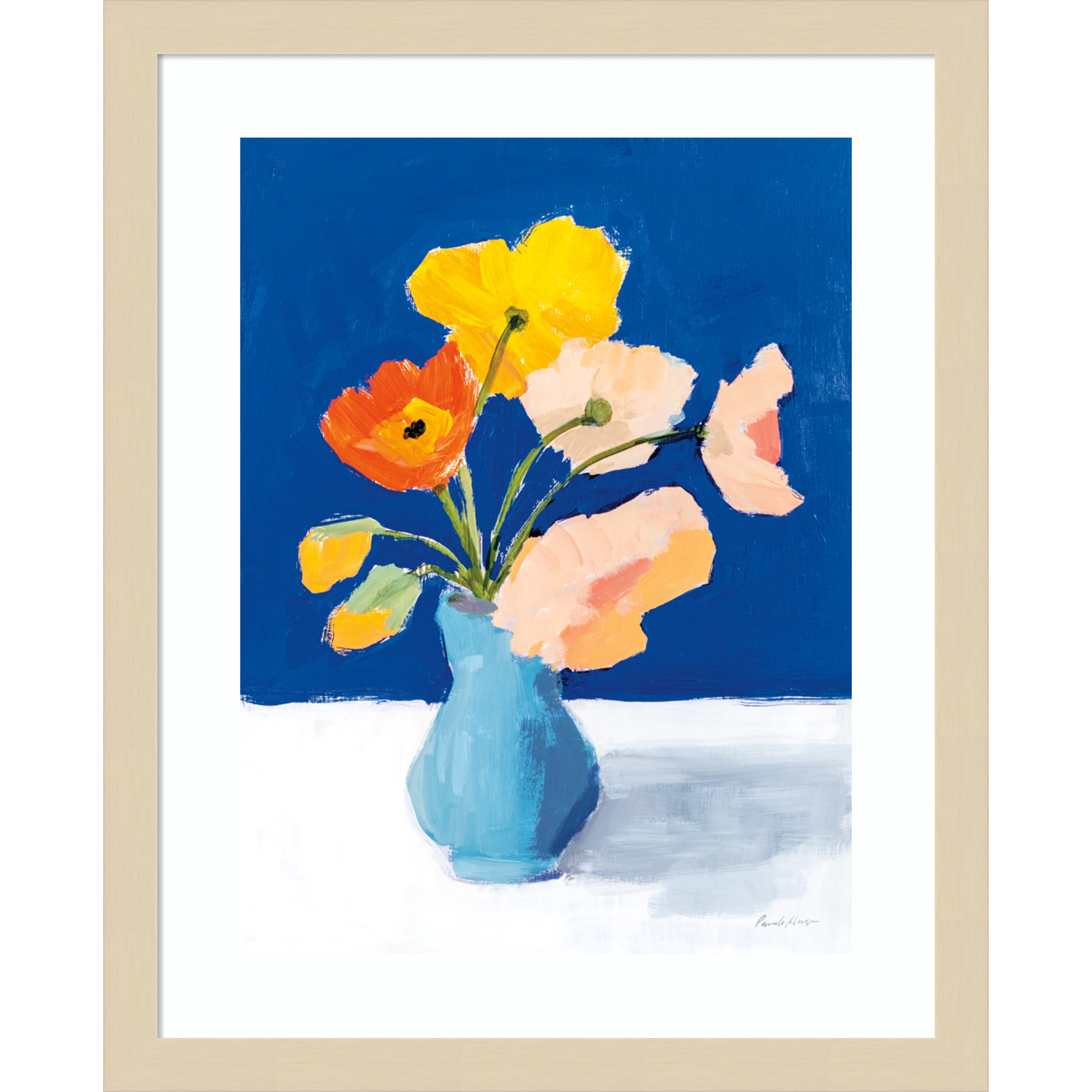 Poppies On Blue by Pamela Munger, 18.12" H x 14.62" W x 0.88" D, Brown