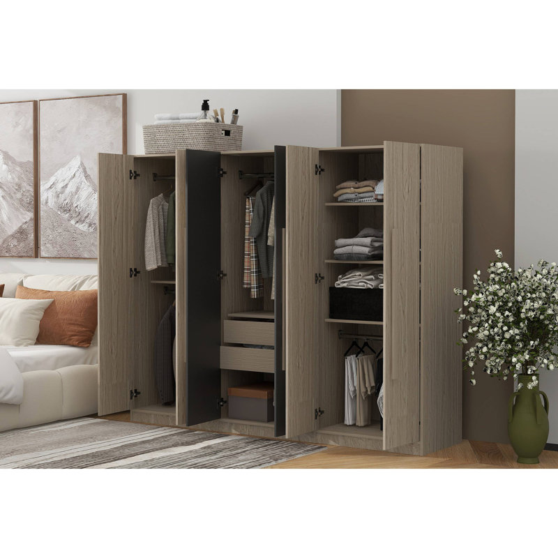 Rangement pour garde-robe en bois 6 portes pour la chambre à coucher, avec 2 tiroirs à l'intérieur