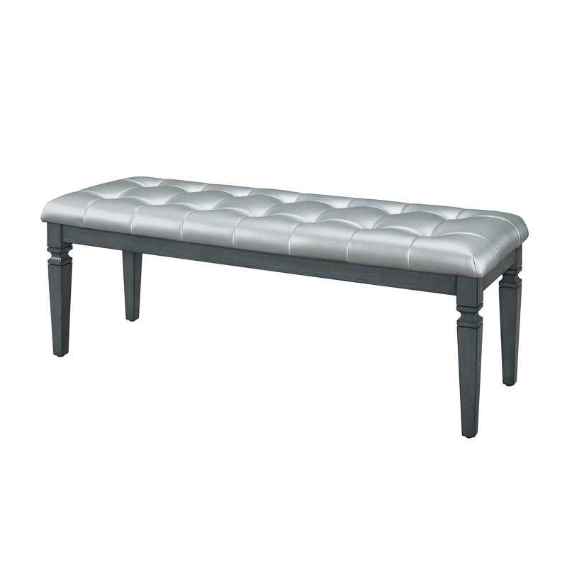 Banc rembourré en similicuir Waldon, Gris/argent