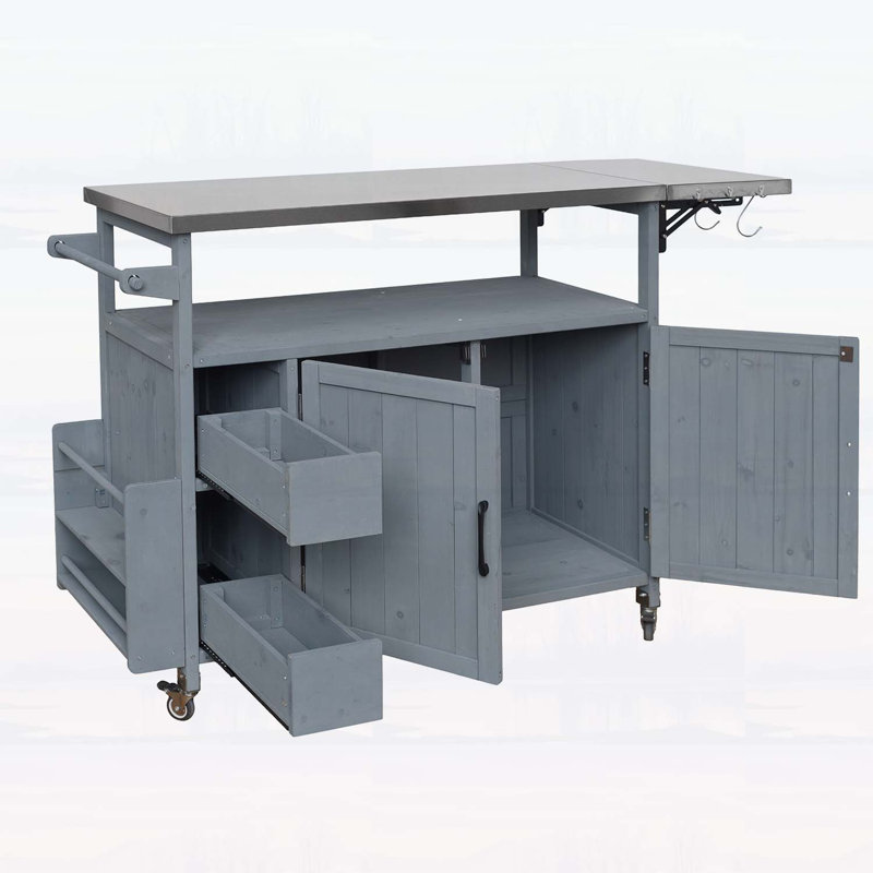 Outdoor Kitchen Cart,with Stainless Steel Top,Multi-Functional Storage,and Lockable Wheels for Patio and Backyard BBQ