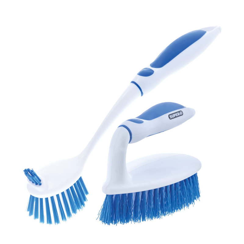 Ensemble de 2 brosses à récurer Superio pour nettoyage en profondeur - brosse à vaisselle double face et brosse à légumes et brosse tout usage - Laveuse polyvalente, résistante aux égratignures et polyvalente pour la maison, la cuisine et la salle de bain - Bleu