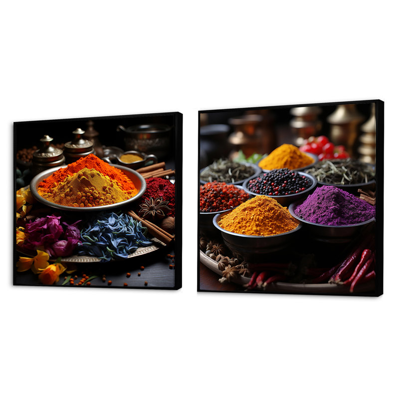 Arabian Spices Whimsical Flavors - Ensemble de 2 épices carrées, Cadre flottant noir, H 16 po x l 33 po