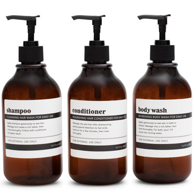 Ensemble de 3 bouteilles de shampooing et revitalisant noir ambré - Distributeur de shampooing pour la douche - Modernisation de salle de bain de style hôtel