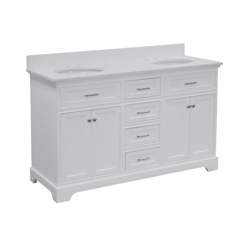 Ensemble de meuble-lavabo double 60 po Ronnie, Blanc, Quartz