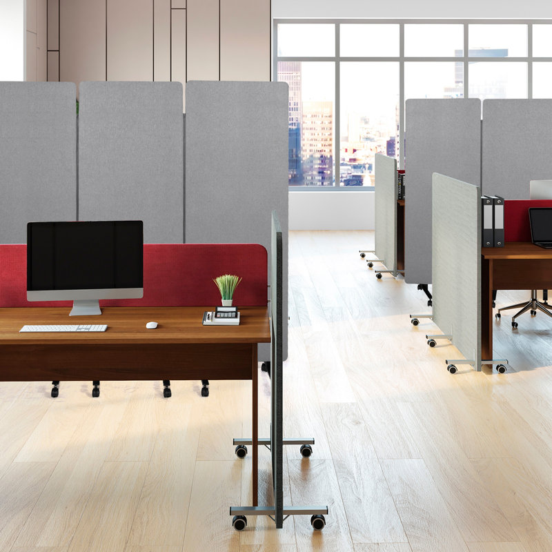 Cloison de séparation roulante insonorisée de 168 cm avec roulettes, paroi acoustique pliable à 3 panneaux pour préserver la confidentialité et réduire le bruit au bureau, cloison portative pour la maison ou la salle de classe, grise