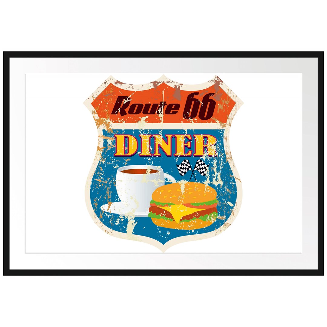 Gerahmtes Poster Altes Route 66 Schild Diner