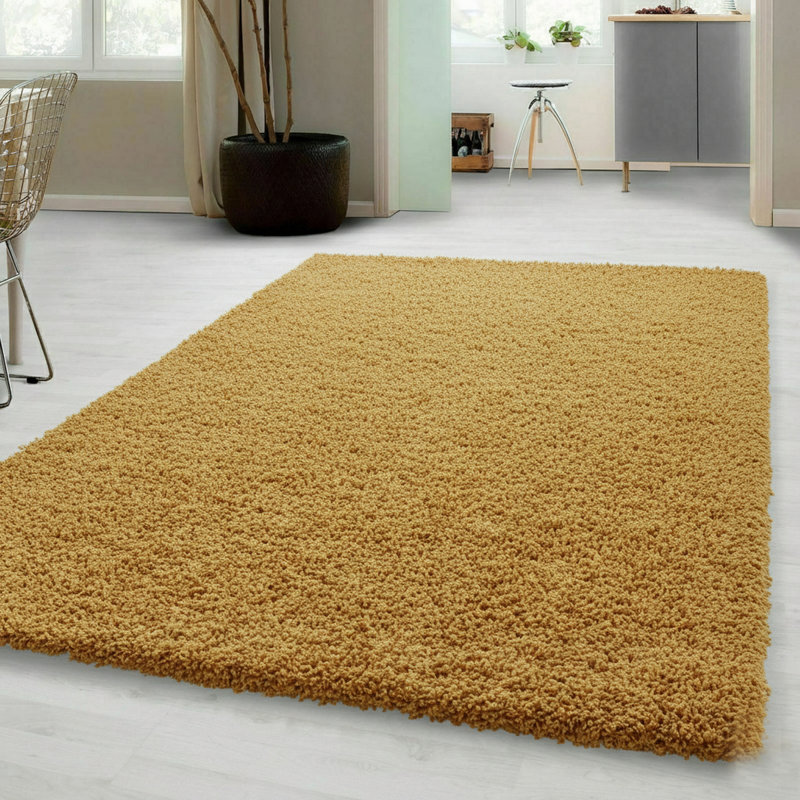 Verona Thick Ochre Shaggy Area Rug – Soft Pile, Non-Slip, Durable Polypropylene Carpet for Living Room, Bedroom & Hallway