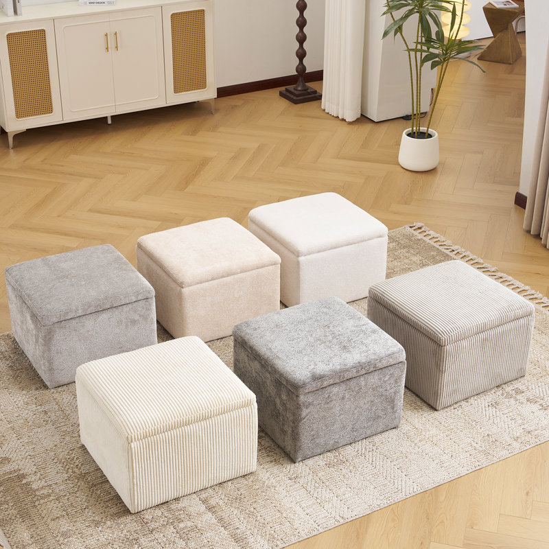 Repose-pieds cubique avec rangement, repose-pieds multifonctionnel, beige, Gris, Velours côtelé