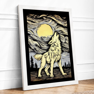Wolf Howls At Moon Rustic - Print
