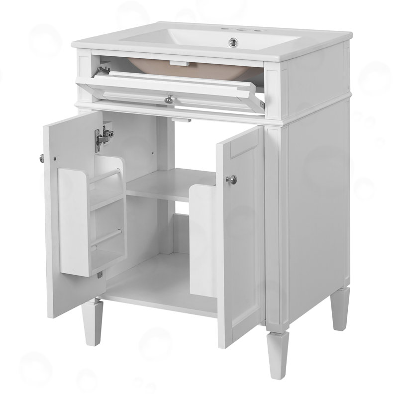 Meuble-lavabo de salle de bain avec tiroir basculant, Blanc