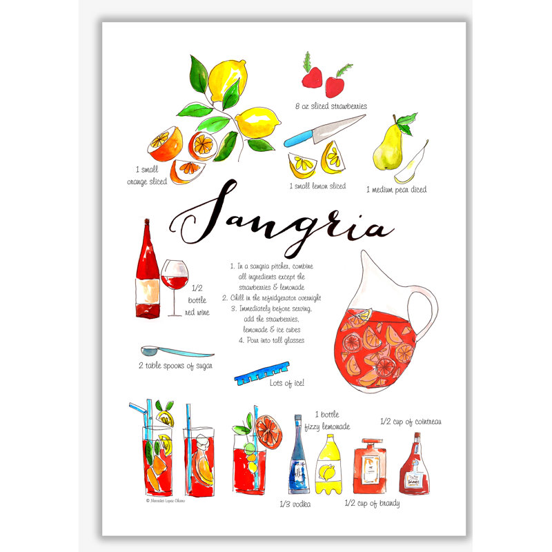 Sangria Ingredients Recipe - Print, No Frame, 84.1 cm H x 59.4 cm W x 1 cm D