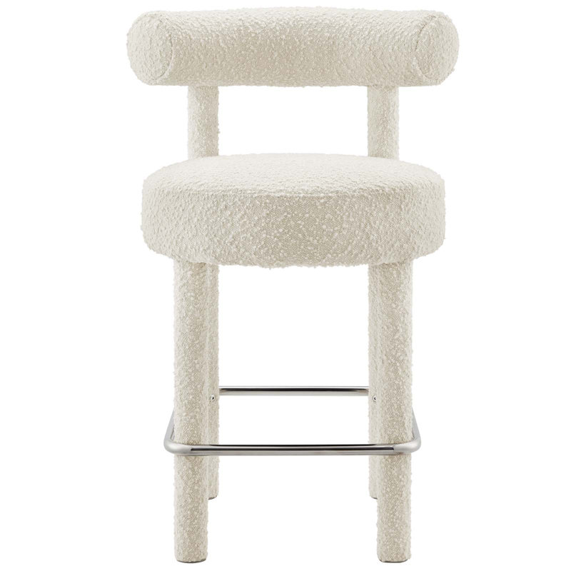Ivory Boucle Fabric and Metal Counter Stool Set