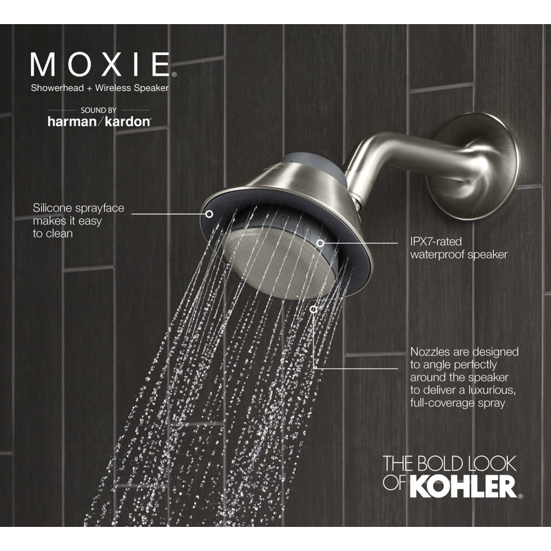 Moxie Shower Head with Waterproof Speaker Featuring Bluetooth Wireless Technology and sound by Harman Kardon, 2.5 GPM