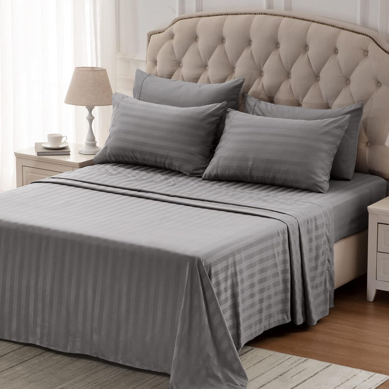 Ensemble de draps en satin de microfibre rayé à température régulée N / A, Ensemble de draps pour lit simple + drap-housse et