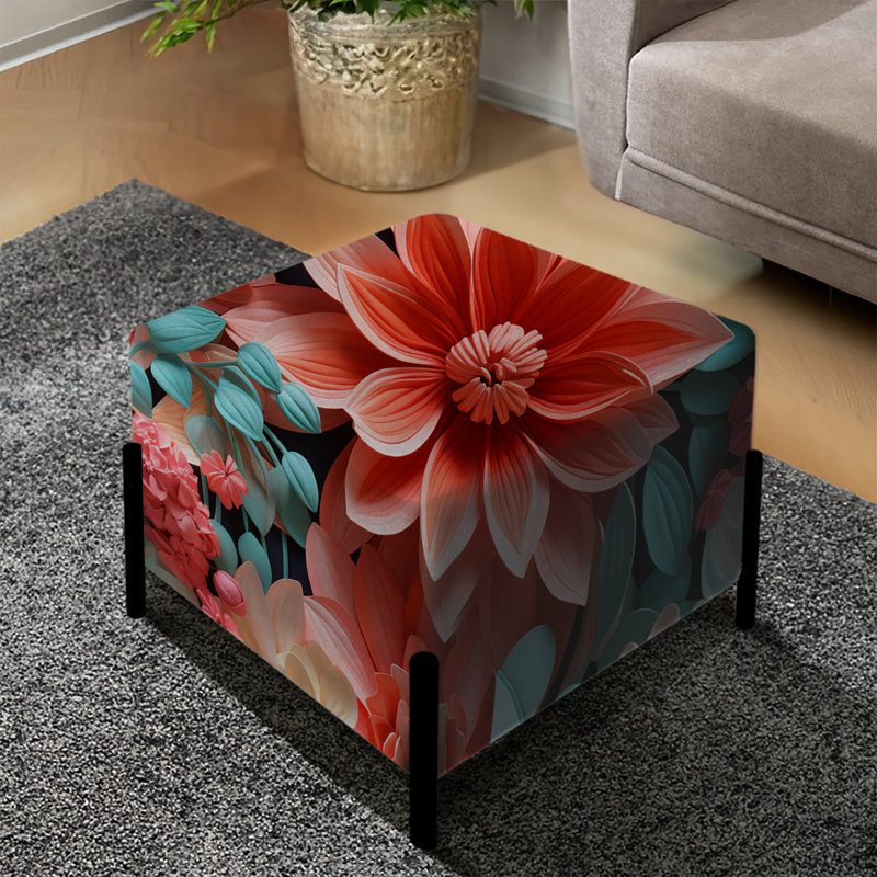 Corail Serenade motif tropical - repose-pieds carré tropical