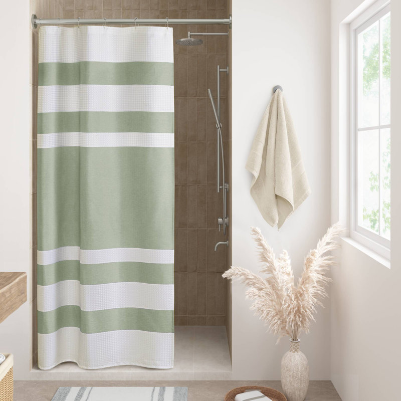 Rideau de douche gaufré de type spa avec traitement 3M, Vert sauge, H 72 po x l 36 po