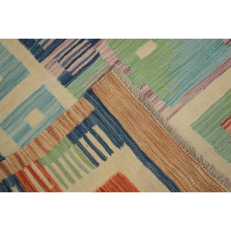 Tapis kilim bleu clair tissé à plat 10 x 13 po
