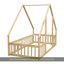 Lit simple en bois en forme de maison avec clôture, garde-corps, naturel-905355589-905355586
