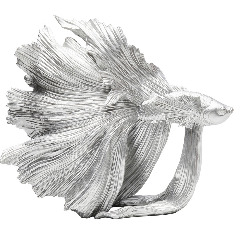 Deco Figurine Betta Fish, 36cm H x 33cm W x 14cm D, Silver