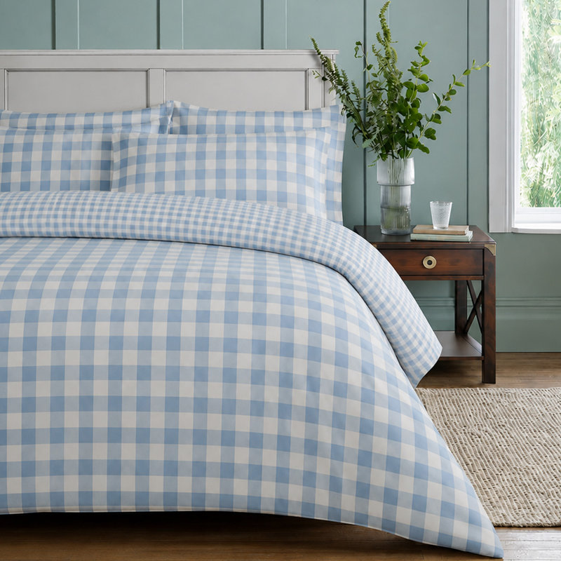 Bedding, Single Duvet Cover + 1 Pillowcase, Blue Gingham