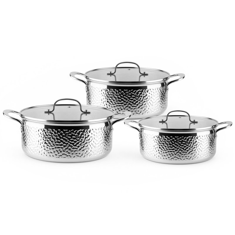 Ensemble de 6 pièces de batterie de cuisine Caannasweis en acier inoxydable martelé