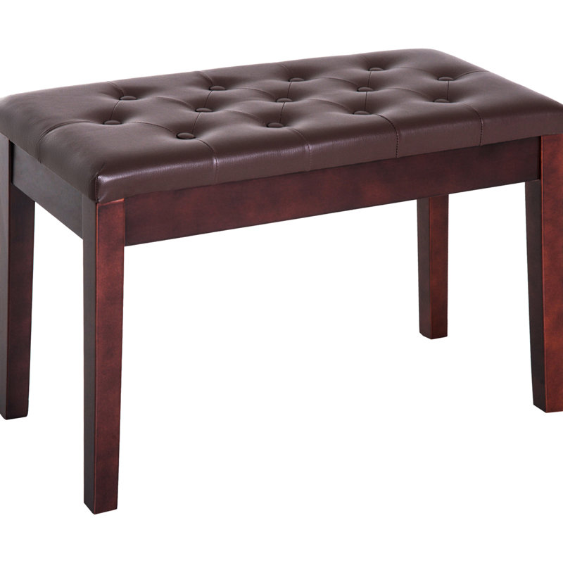 Duet-Ready Keyboard Bench In Brown With Faux Leather Cushion And Wooden Base Duet- Piano Stool Stable Structure