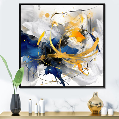 Dark Blue and Gold Strokes XIV - Fractals Framed Canvas Print