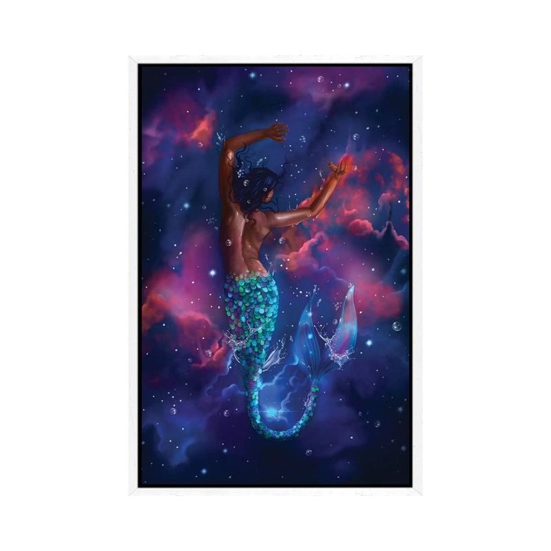 Dream Big Little Mermaid by Stephanie Sanchez - Print on Canvas, 101.6 cm H x 66.04 cm W, White Framed
