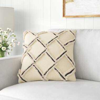 Cream Cotton Tufted Lumbar Pillow with Gold Embroidery