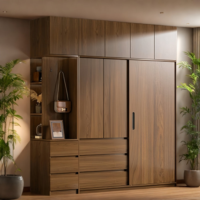 Garde-robe simple foncé classique, H 94,49 po x l 86,61 po x P 23,62 po