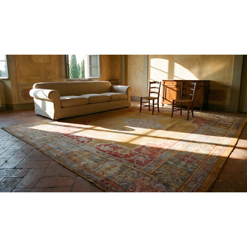 Antique Hand Knotted Wool Pile Large Size Tribal Medallion Turkish Oushak  Rug