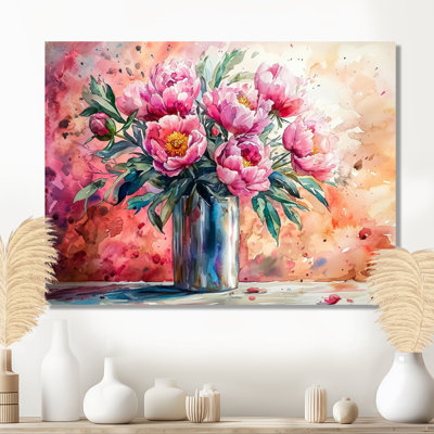 Pink Peonies In Stainless Steel Vase - Peonies Wall Art